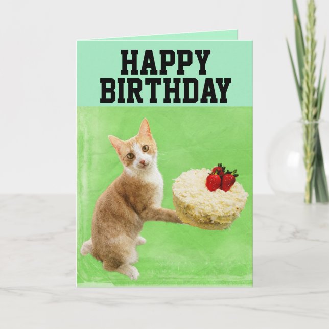 CARTE DE VOEUX ANNIVERSAIRE CHAT ET GATEAU (Devant)