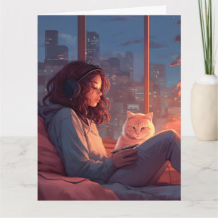 CARTE DE VŒUX ANNIVERSAIRE CHAT MIGNON ADOLESCENTE