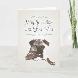 Carte de voeux Anniversaire Chien et Vin fin Class