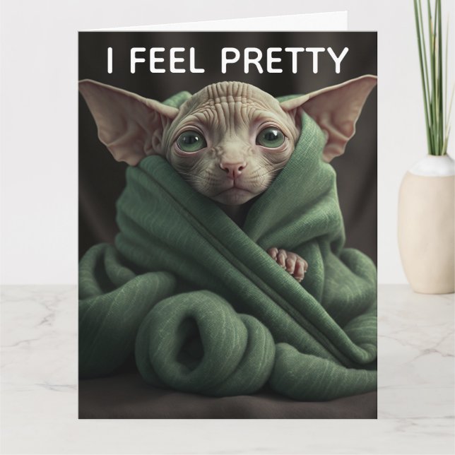 CARTE DE VOEUX ANNIVERSAIRE DRÔLE CHAT SPHINX (Devant)