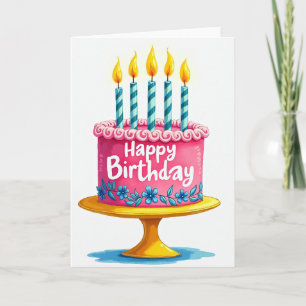 Carte de Vœux Anniversaire Gâteau Rose