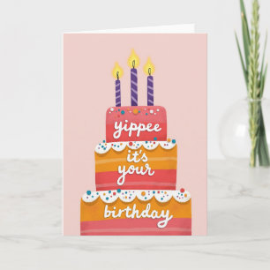 Carte de Vœux Anniversaire Gâteau Rose Lumineux