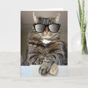 CARTE DE VŒUX ANNIVERSAIRE LUNETTES DE SOLEIL CHAT