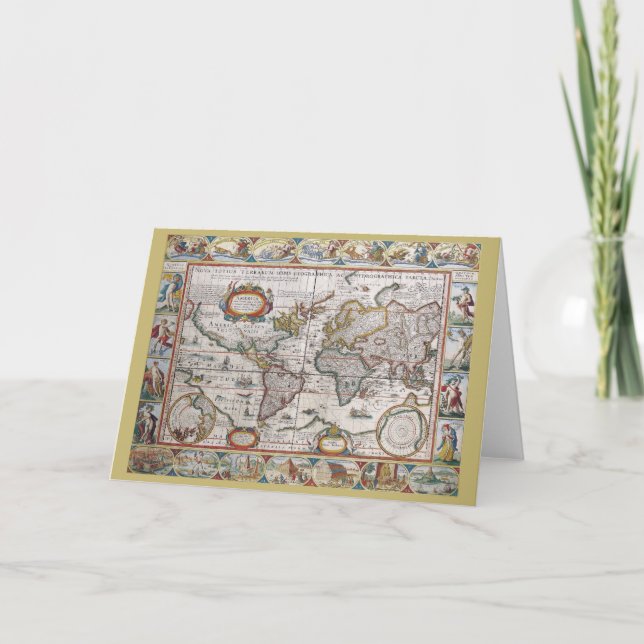 Carte de voeux antique de carte du monde (Devant)
