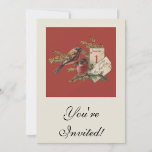 Carte de Vœux Antique d'Oiseaux de Nouvel An