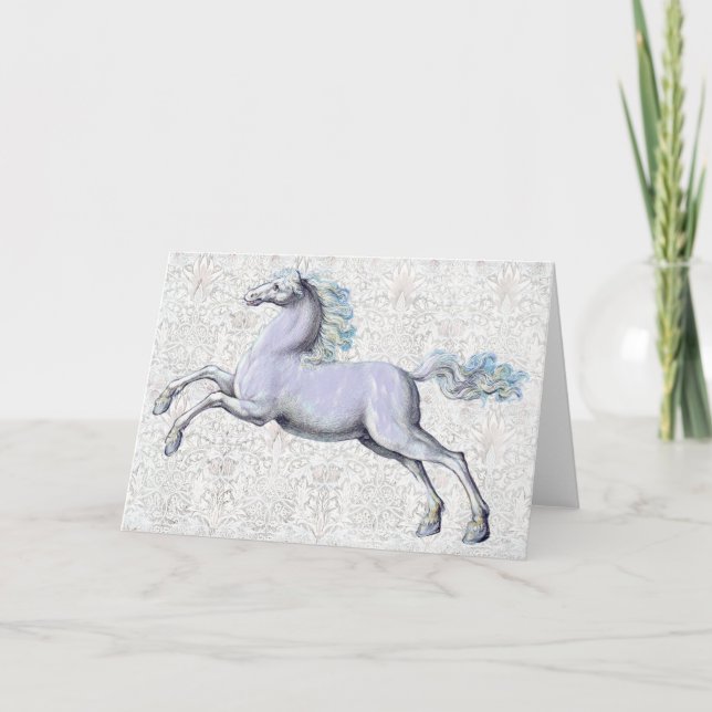 Carte de vœux antique illustrée de cheval (Devant)