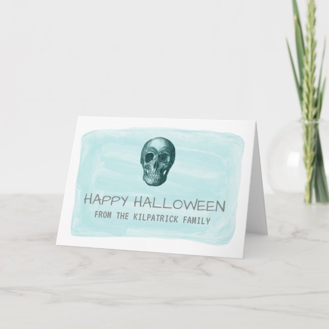 Carte de voeux Aqua Watercolor Skull Halloween (Devant)