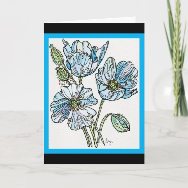 Carte de voeux - Aquarelle bleu Himalayan (Devant)