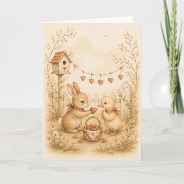 Carte de vœux aquarelle Bunny & Duckling  (Devant)