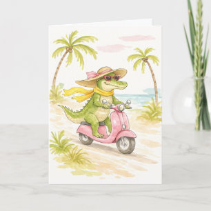 Carte de vœux aquarelle Crocodile de plage