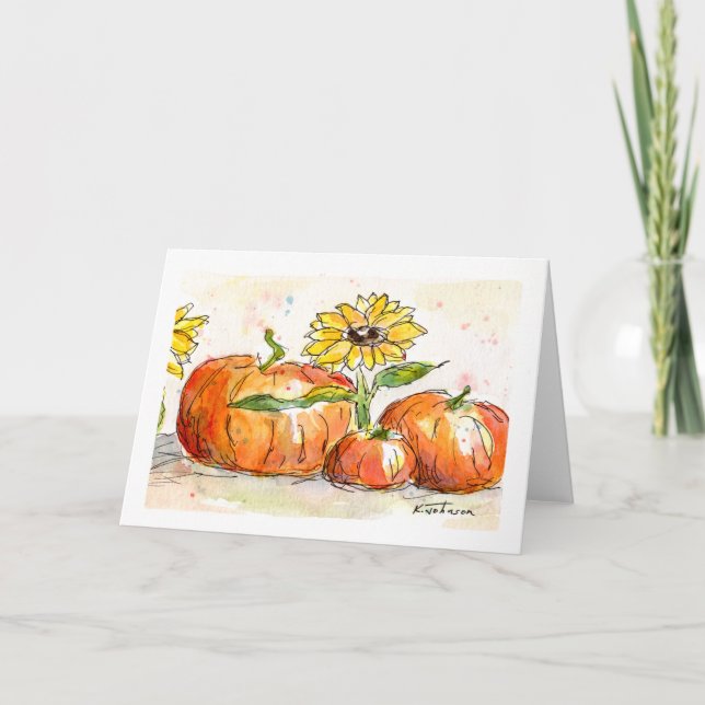 Carte de vœux aquarelle de temps de récolte (Devant)