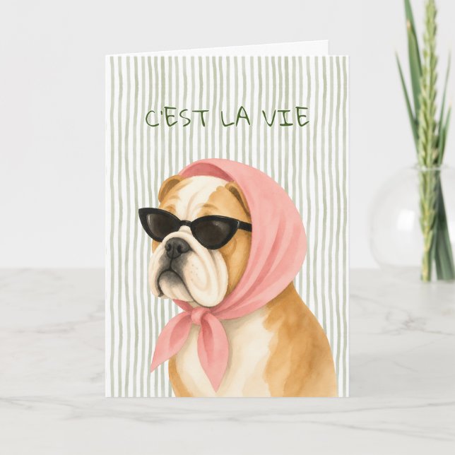Carte de vœux aquarelle Diva Bulldog (Devant)