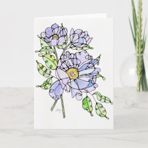 Carte de voeux - Aquarelle et encre Lavender Peony