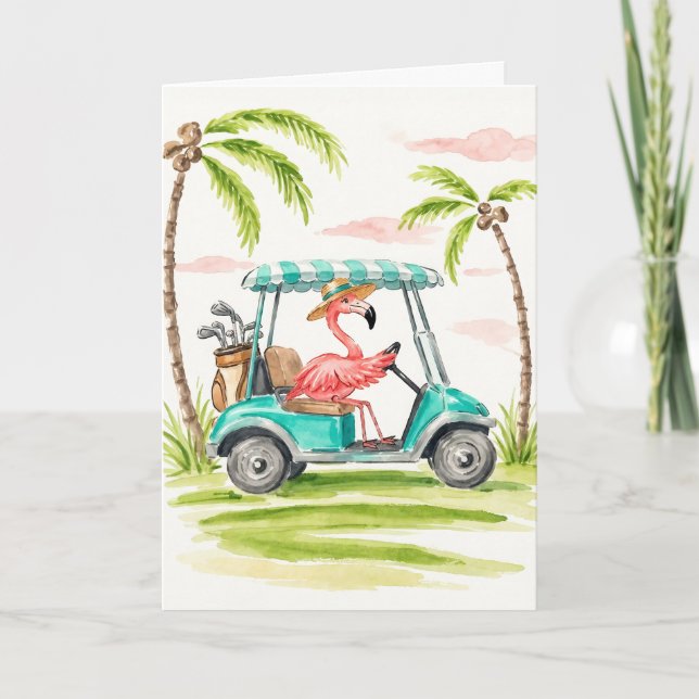 Carte de vœux aquarelle Flamingo Golf (Devant)
