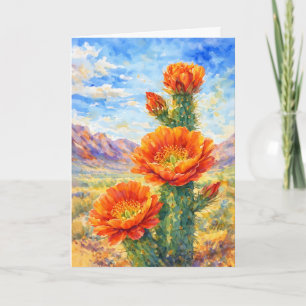 Carte de vœux aquarelle Fleur de cactus orange