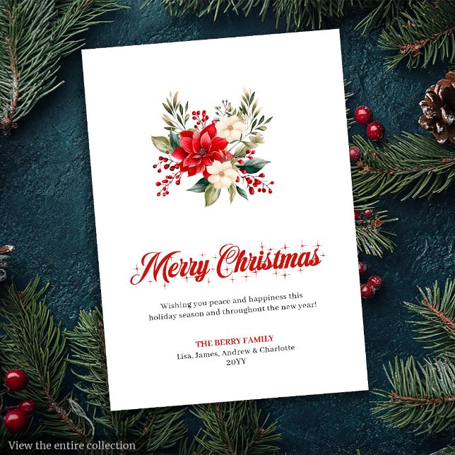 Carte de vœux aquarelle fleurs de Noël classiques (Classic Christmas Flowers Watercolor Greeting Card

)