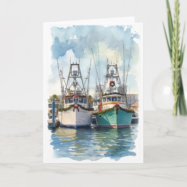 Carte de vœux aquarelle Holiday Harbor (Devant)