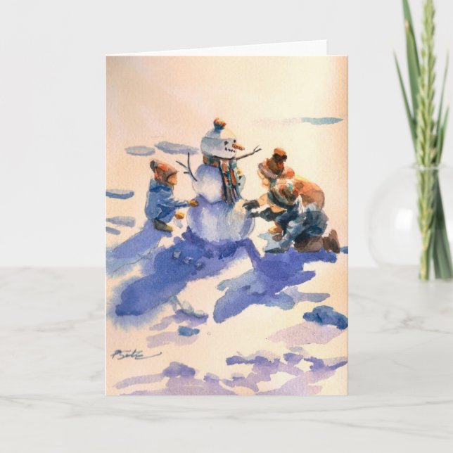 Carte de vœux aquarelle Jour de neige (Devant)
