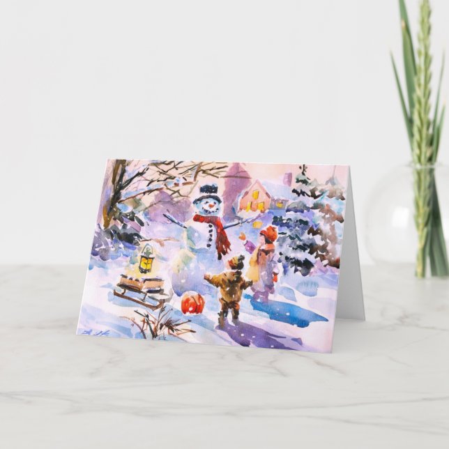 Carte de vœux aquarelle Lueur d'hiver (Devant)