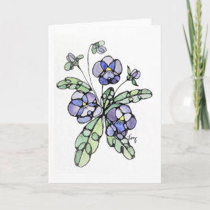 Carte de voeux - Aquarelle NGA - Pansies violettes
