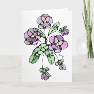 Carte de voeux - Aquarelle NGA - Pansies violettes