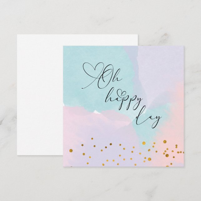 Carte de vœux aquarelle pailletée or Oh Happy Day (Devant / Derrière)