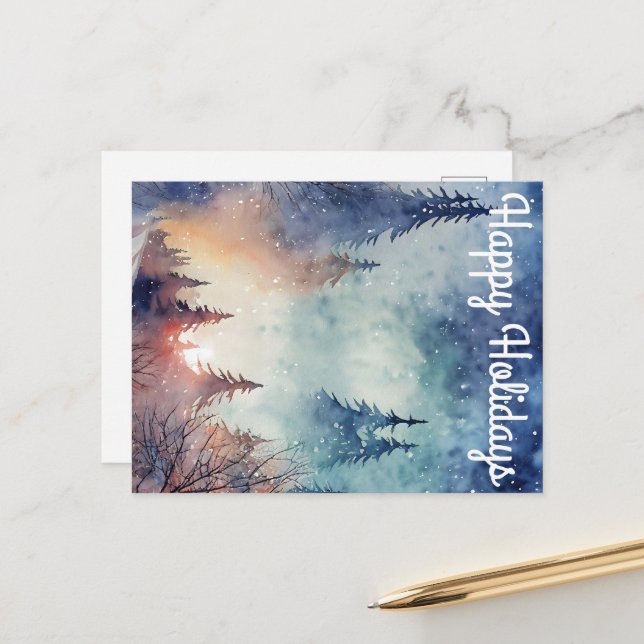 Carte de vœux aquarelle pour les fêtes (Devant/Arrière en situation)