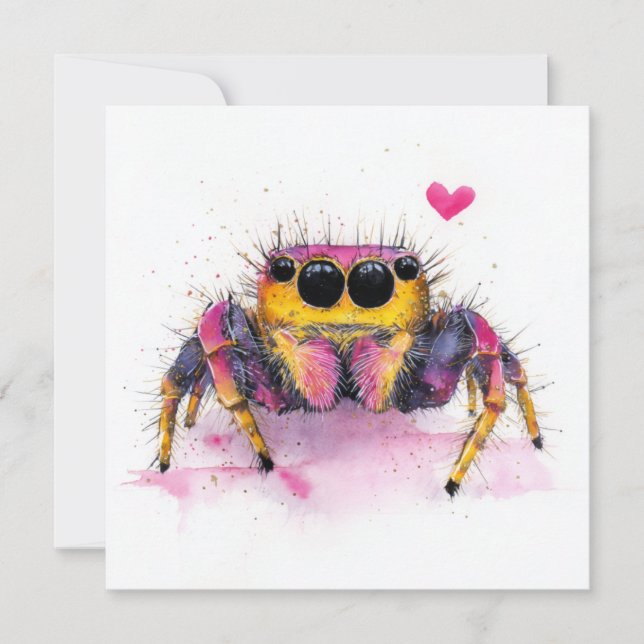 Carte de vœux araignée sauteuse colorée mignonne (Devant)
