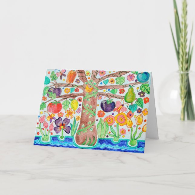 Carte de voeux Arbre de vie rouge (Devant)