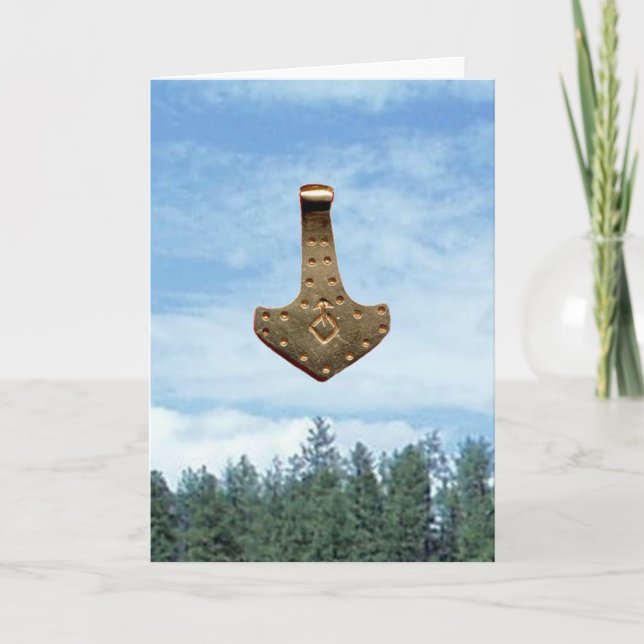 Carte de vœux arbres marteau de Thor en or (Devant)