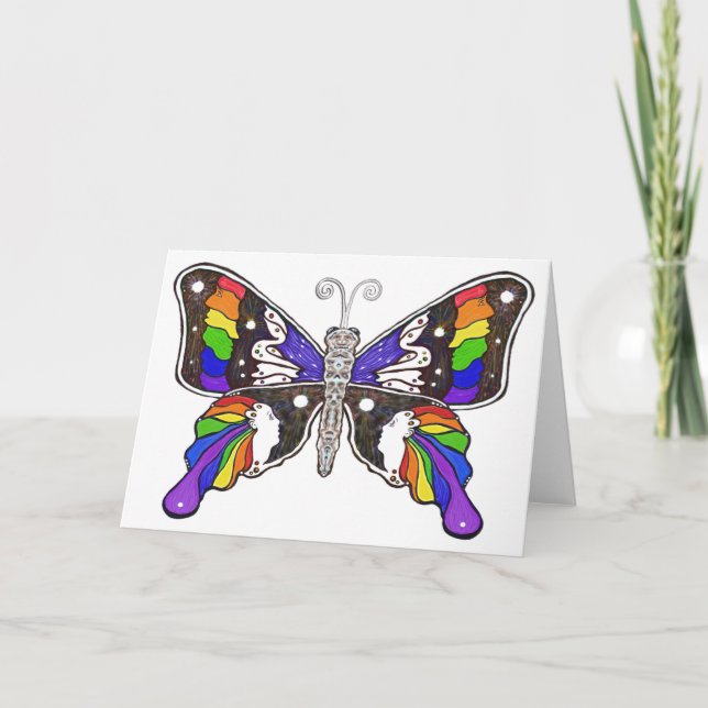 Carte de voeux Arc-en-ciel papillon (Devant)