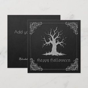 Carte de voeux Argent Éffrayant Arbre Halloween