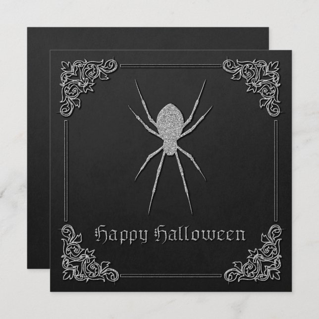 Carte de voeux Argent Spider Halloween (Devant / Derrière)