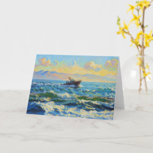Carte de voeux artistique de bateau sur l'océan