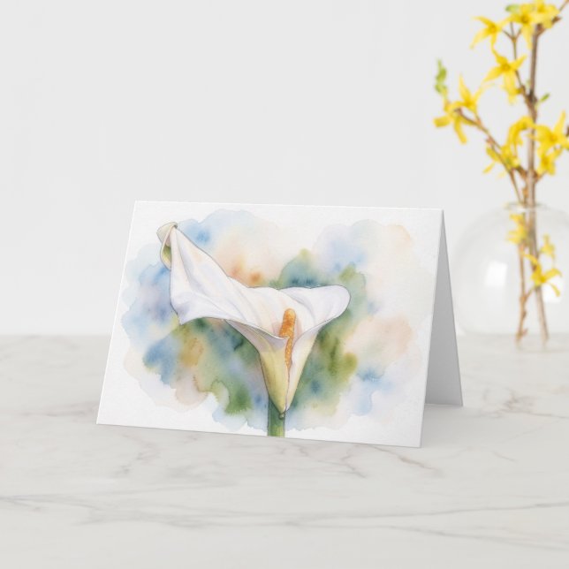 Carte de vœux artistique fleur de calla blanche (Fleur jaune)