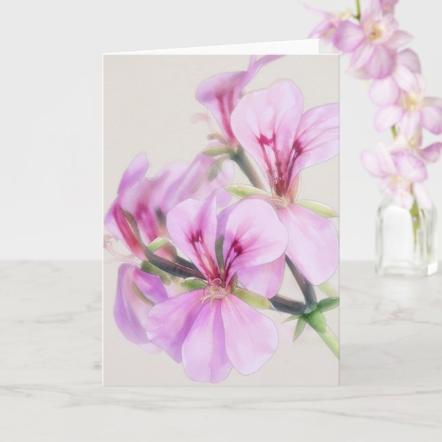 Carte de vœux artistique fleurs de géranium rose (Orchidée)