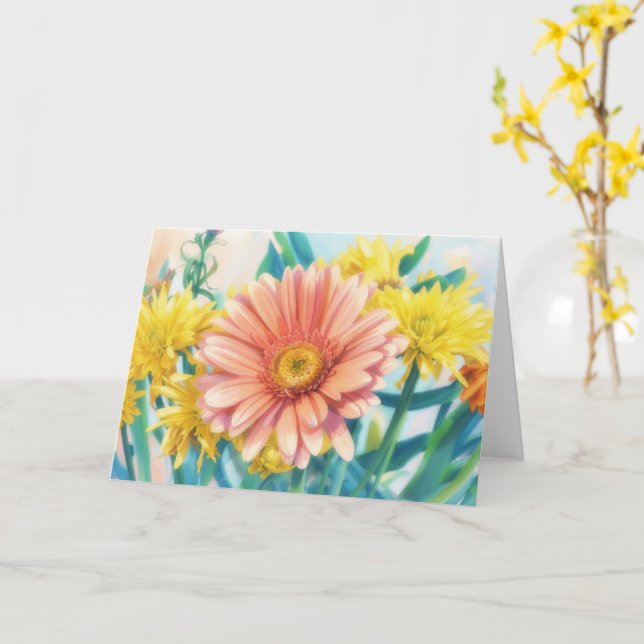 Carte de vœux artistique fleurs de gerbera daisy (Fleur jaune)
