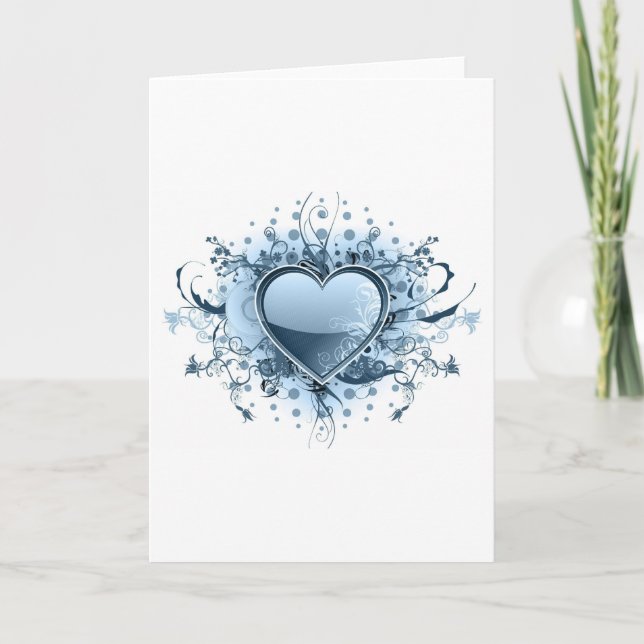 Carte de voeux au coeur Emo bleu (Devant)