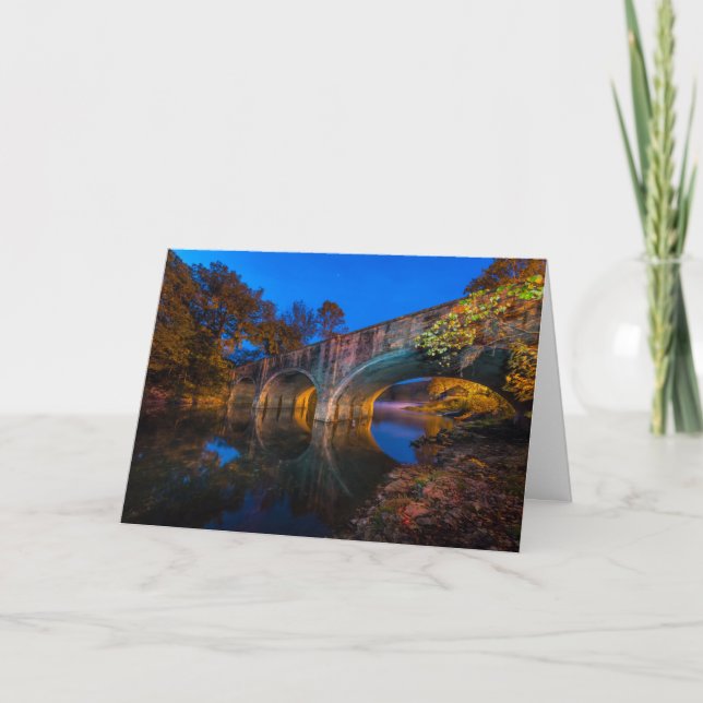 Carte de voeux au crépuscule Bennett Spring Bridge (Devant)