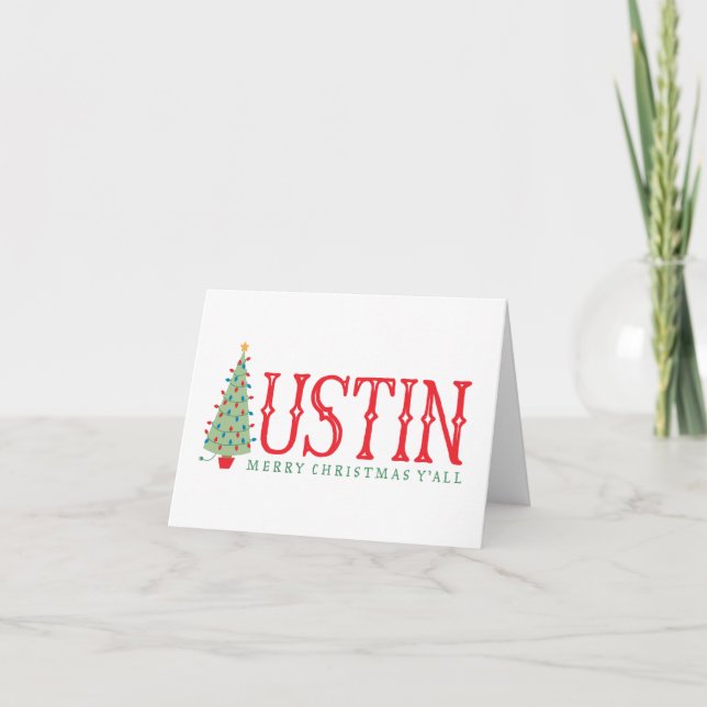 Carte de voeux Austin Texas Joyeux sapin de Noël (Devant)
