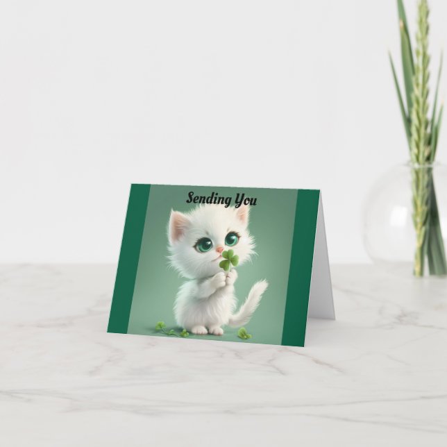 Carte de vœux avec chaton et trèfle (Devant)