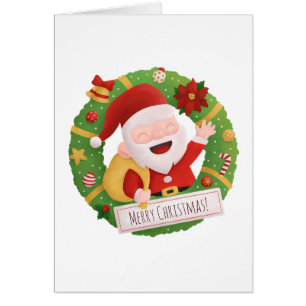 Carte de vœux avec couronne de Noël Santa Claus mi