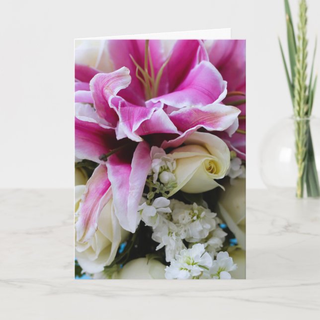 Carte de vœux avec couverture florale, poème d'amo (Devant)
