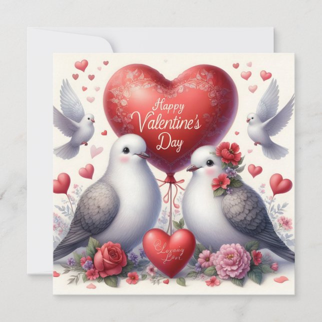 Carte de vœux avec des colombes amoureuses (Devant)