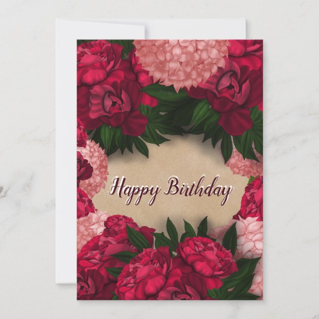 Carte de voeux avec des pivoines Joyeux anniversai (Devant)