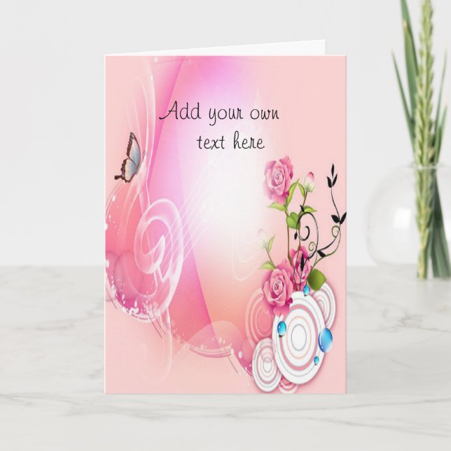 Carte de voeux avec fleur rose et papillon (Devant)