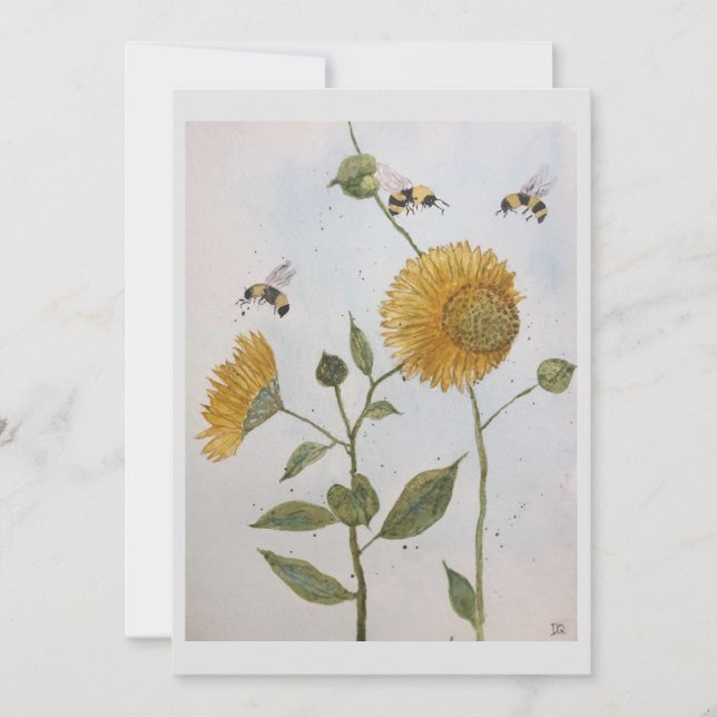 Carte de voeux avec fleurs et abeilles (Devant)