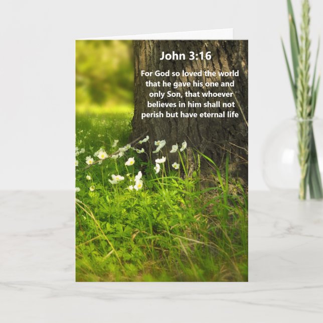 Carte de vœux avec le verset biblique Jean 3:16 et (Devant)