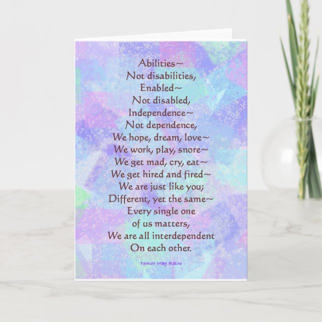Carte de voeux avec mon poème ABILITIES (Devant)