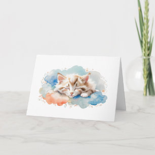 Carte de vœux avec un chat tigré mignon endormi pa
